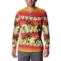 Tropical Islands Sunset Hawaii Button Sweatshirt Go Surfing With Hula Girl - Summer Vibes