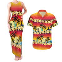 Tropical Islands Sunset Hawaii Couples Matching Tank Maxi Dress and Hawaiian Shirt Go Surfing With Hula Girl - Summer Vibes
