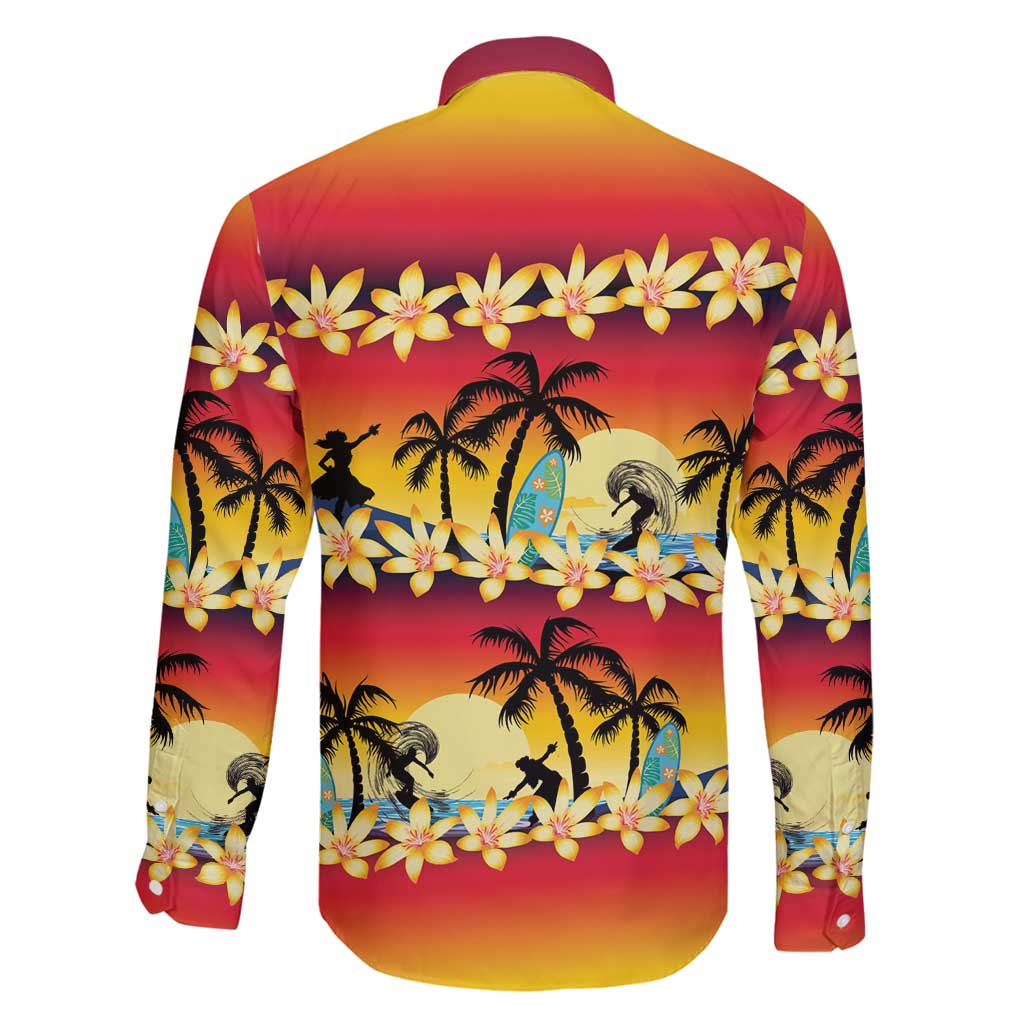 Tropical Islands Sunset Hawaii Family Matching Long Sleeve Bodycon Dress and Hawaiian Shirt Go Surfing With Hula Girl - Summer Vibes