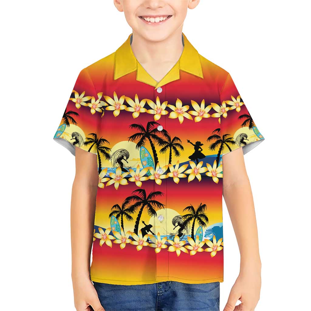 Tropical Islands Sunset Hawaii Kid Hawaiian Shirt Go Surfing With Hula Girl - Summer Vibes