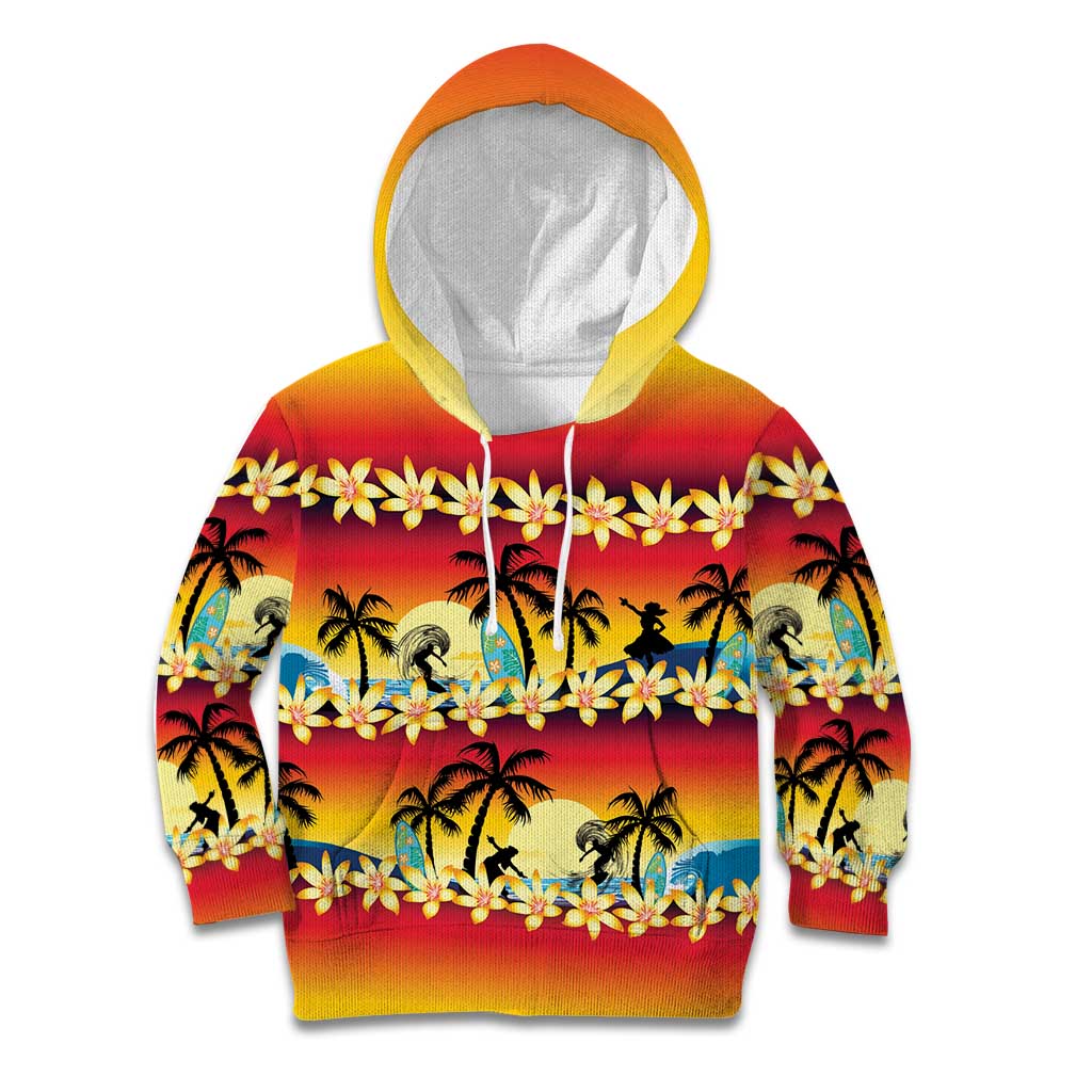 Tropical Islands Sunset Hawaii Kid Hoodie Go Surfing With Hula Girl - Summer Vibes