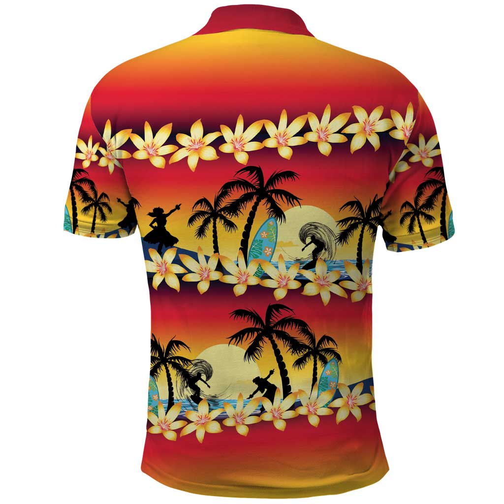 Tropical Islands Sunset Hawaii Polo Shirt Go Surfing With Hula Girl - Summer Vibes