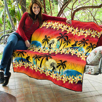 Tropical Islands Sunset Hawaii Quilt Go Surfing With Hula Girl - Summer Vibes