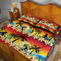Tropical Islands Sunset Hawaii Quilt Bed Set Go Surfing With Hula Girl - Summer Vibes