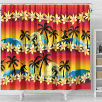 Tropical Islands Sunset Hawaii Shower Curtain Go Surfing With Hula Girl - Summer Vibes
