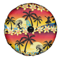 Tropical Islands Sunset Hawaii Spare Tire Cover Go Surfing With Hula Girl - Summer Vibes