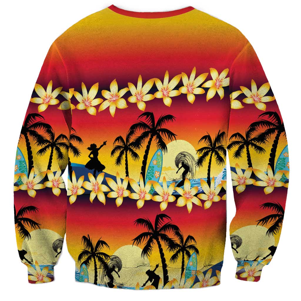 Tropical Islands Sunset Hawaii Sweatshirt Go Surfing With Hula Girl - Summer Vibes