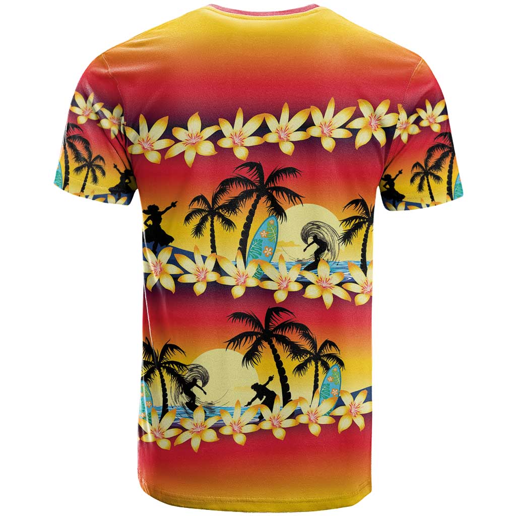 Tropical Islands Sunset Hawaii T Shirt Go Surfing With Hula Girl - Summer Vibes