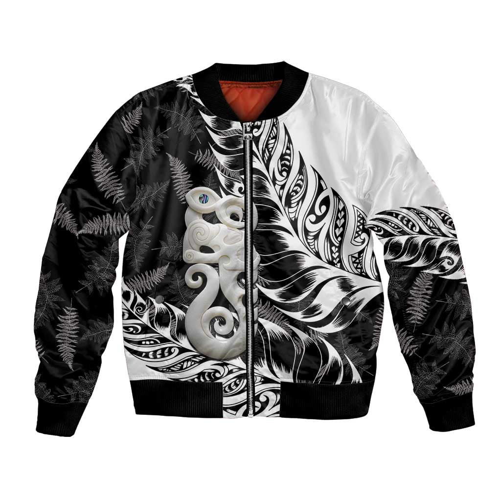 Aotearoa Manaia NZ Maori Silver Fern Bomber Jacket LT14 Unisex Black - Polynesian Pride