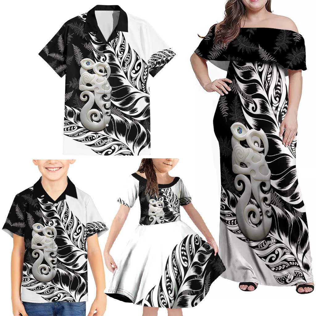Aotearoa Manaia NZ Maori Silver Fern Family Matching Off Shoulder Maxi Dress and Hawaiian Shirt LT14 - Polynesian Pride