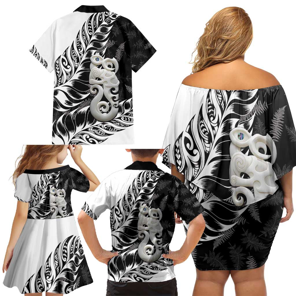 Aotearoa Manaia NZ Maori Silver Fern Family Matching Off Shoulder Short Dress and Hawaiian Shirt LT14 - Polynesian Pride