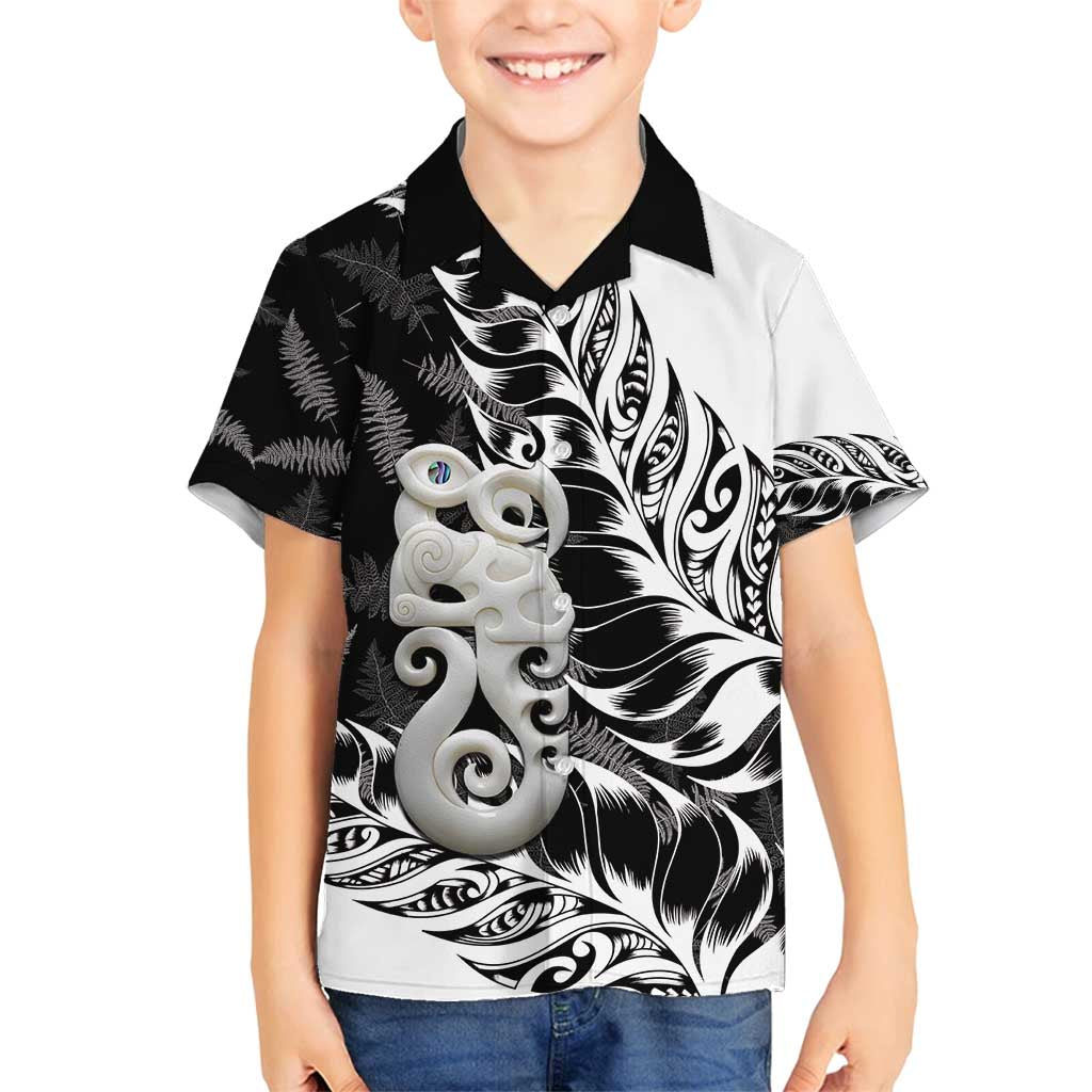 Aotearoa Manaia NZ Maori Silver Fern Family Matching Off Shoulder Short Dress and Hawaiian Shirt LT14 Son's Shirt Black - Polynesian Pride