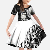 Aotearoa Manaia NZ Maori Silver Fern Family Matching Summer Maxi Dress and Hawaiian Shirt LT14 Daughter's Dress Black - Polynesian Pride
