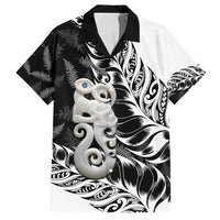 Aotearoa Manaia NZ Maori Silver Fern Family Matching Summer Maxi Dress and Hawaiian Shirt LT14 Dad's Shirt - Short Sleeve Black - Polynesian Pride