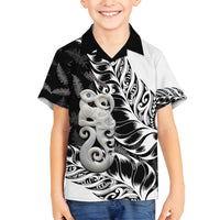 Aotearoa Manaia NZ Maori Silver Fern Family Matching Summer Maxi Dress and Hawaiian Shirt LT14 Son's Shirt Black - Polynesian Pride