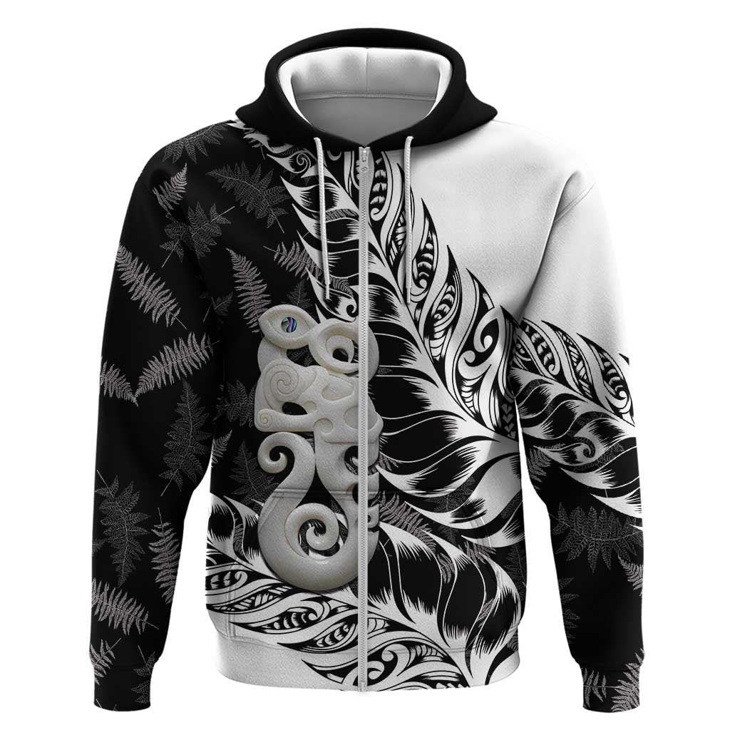 Aotearoa Manaia NZ Maori Silver Fern Zip Hoodie LT14 Zip Hoodie Black - Polynesian Pride