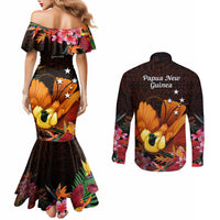 Gude Hi Hai Papua New Guinea Couples Matching Mermaid Dress and Long Sleeve Button Shirt Motuan PNG Raggiana Bird of Paradise Tropical Vibes LT14 - Polynesian Pride