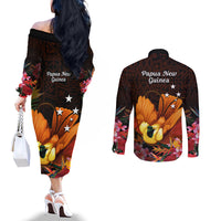 Gude Hi Hai Papua New Guinea Couples Matching Off The Shoulder Long Sleeve Dress and Long Sleeve Button Shirt Motuan PNG Raggiana Bird of Paradise Tropical Vibes LT14 - Polynesian Pride