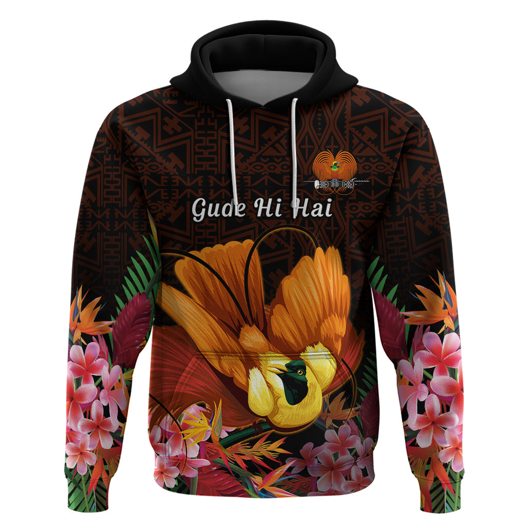 Gude Hi Hai Papua New Guinea Hoodie Motuan PNG Raggiana Bird of Paradise Tropical Vibes LT14 Pullover Hoodie Black - Polynesian Pride