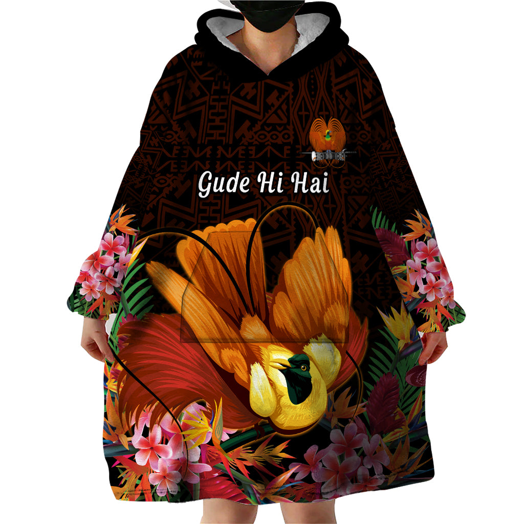 Gude Hi Hai Papua New Guinea Wearable Blanket Hoodie Motuan PNG Raggiana Bird of Paradise Tropical Vibes LT14 - Polynesian Pride