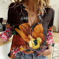 Gude Hi Hai Papua New Guinea Women Casual Shirt Motuan PNG Raggiana Bird of Paradise Tropical Vibes LT14 Female Black - Polynesian Pride