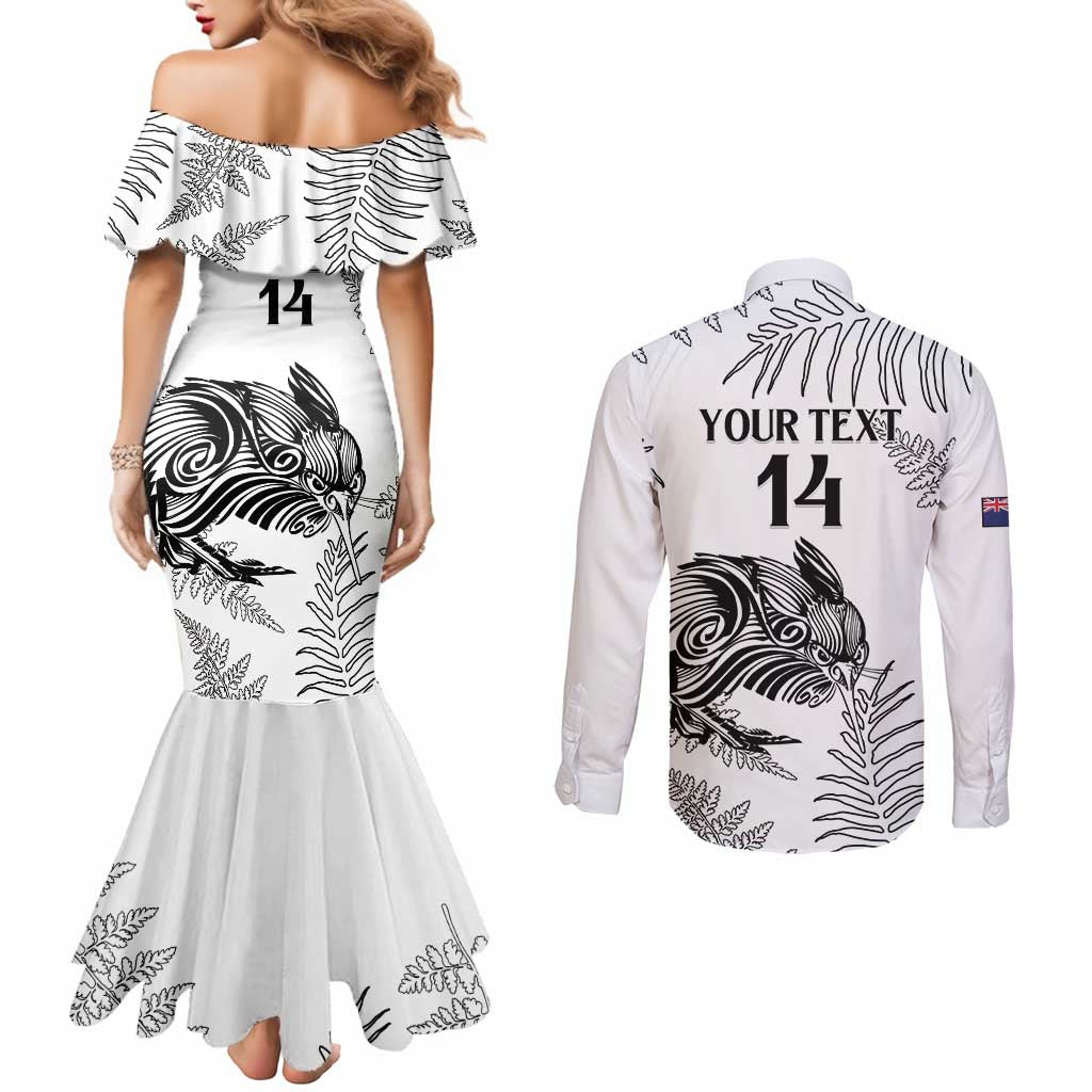 Custom New Zealand Kiwi Football Couples Matching Mermaid Dress and Long Sleeve Button Shirt Aotearoa Silver Fern LT14 - Polynesian Pride