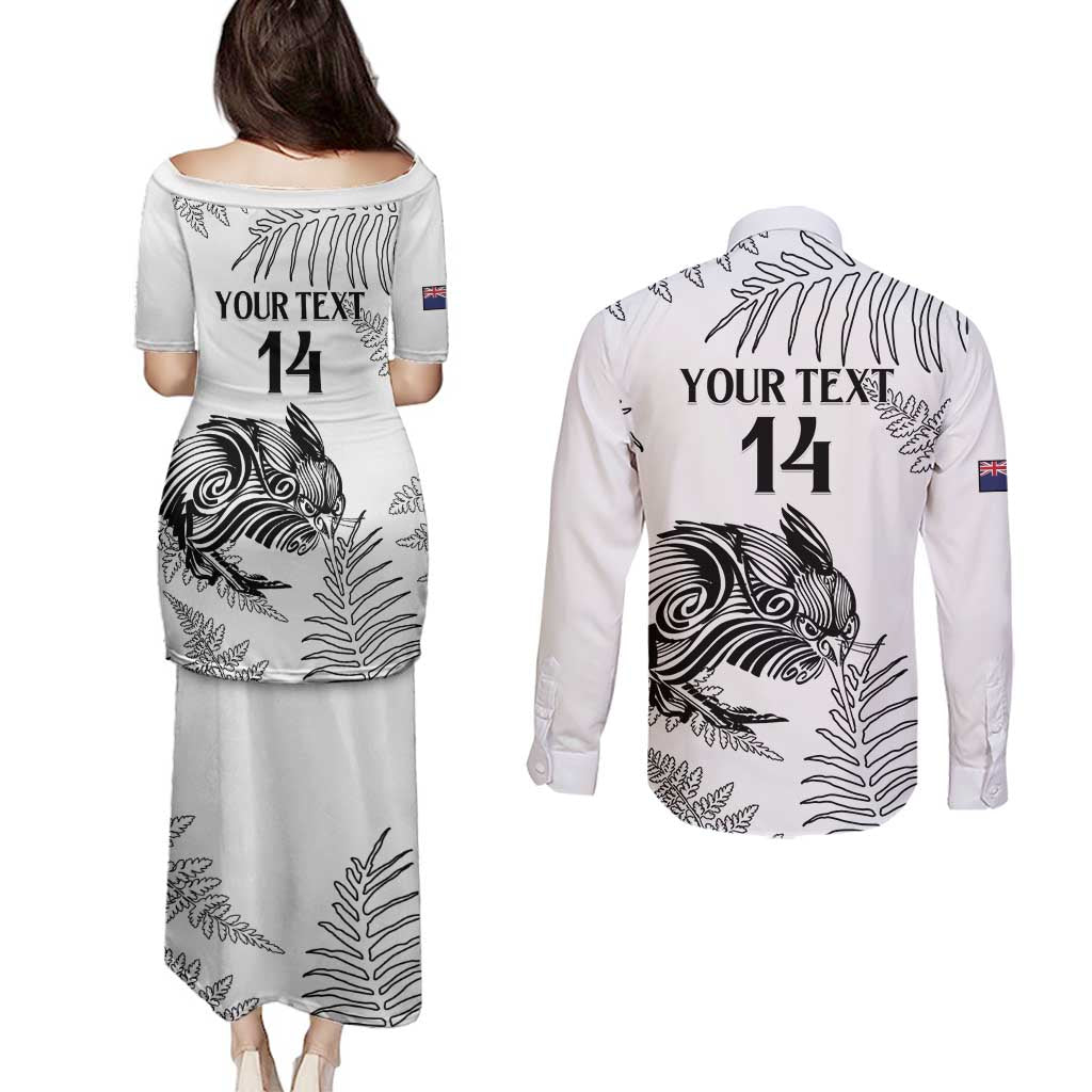 Custom New Zealand Kiwi Football Couples Matching Puletasi and Long Sleeve Button Shirt Aotearoa Silver Fern LT14 - Polynesian Pride
