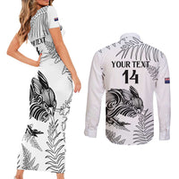 Custom New Zealand Kiwi Football Couples Matching Short Sleeve Bodycon Dress and Long Sleeve Button Shirt Aotearoa Silver Fern LT14 - Polynesian Pride