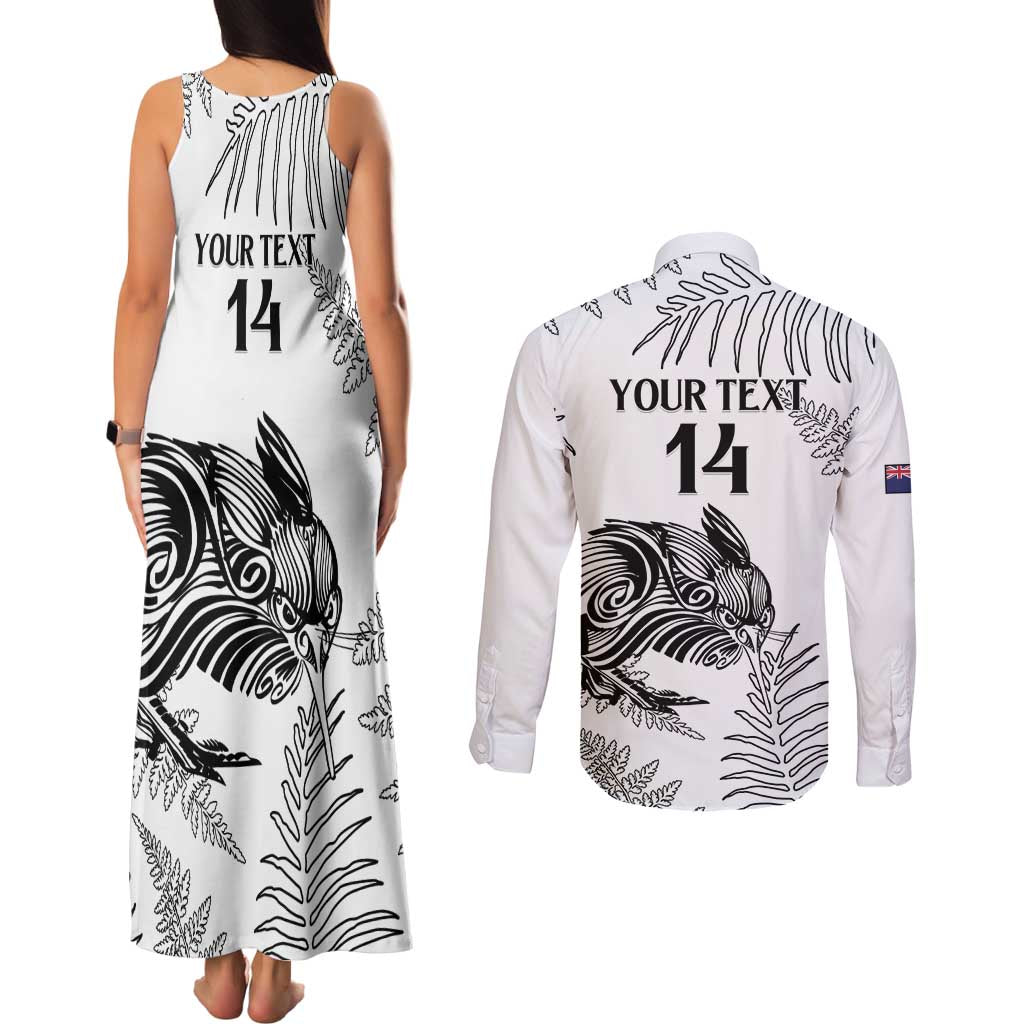 Custom New Zealand Kiwi Football Couples Matching Tank Maxi Dress and Long Sleeve Button Shirt Aotearoa Silver Fern LT14 - Polynesian Pride