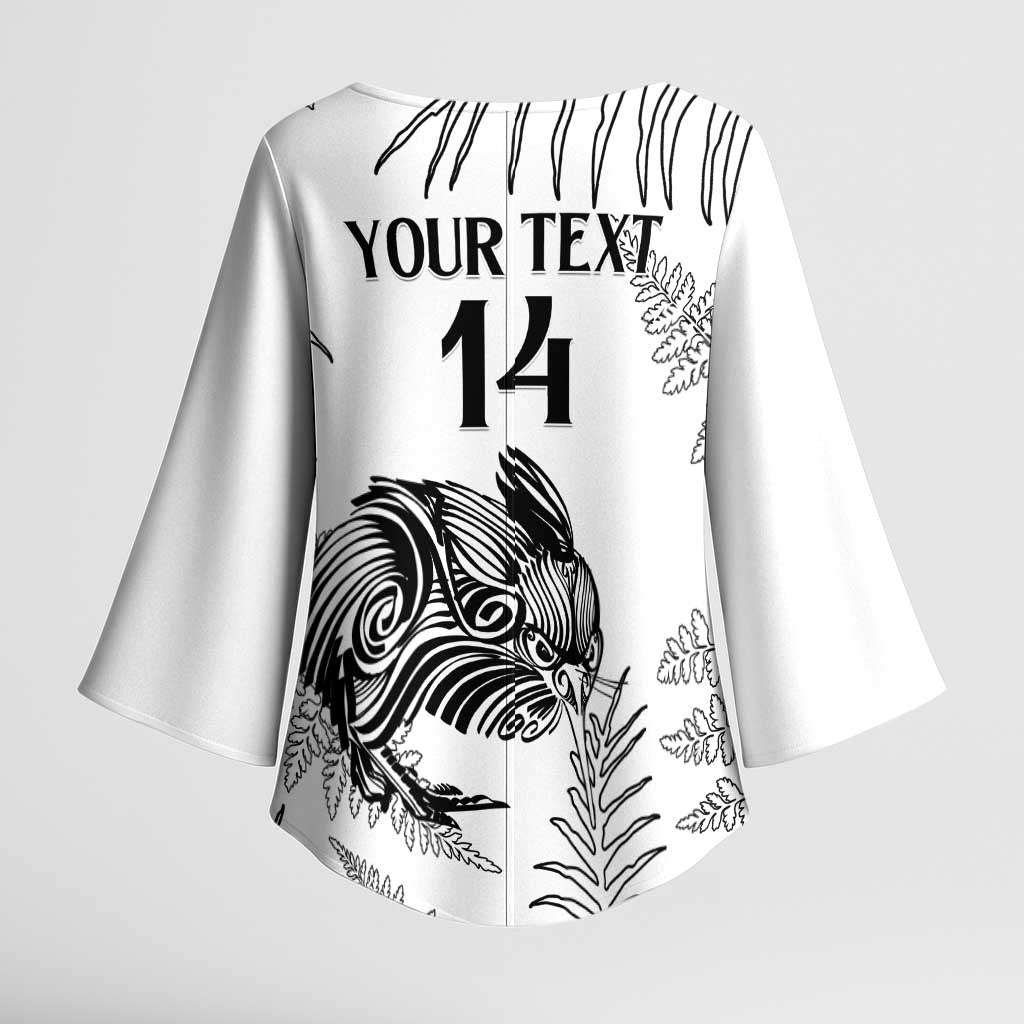 Custom New Zealand Kiwi Football Kimono Sleeve Blouse Aotearoa Silver Fern - Polynesian Pride