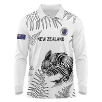 Custom New Zealand Kiwi Football Long Sleeve Polo Shirt Aotearoa Silver Fern