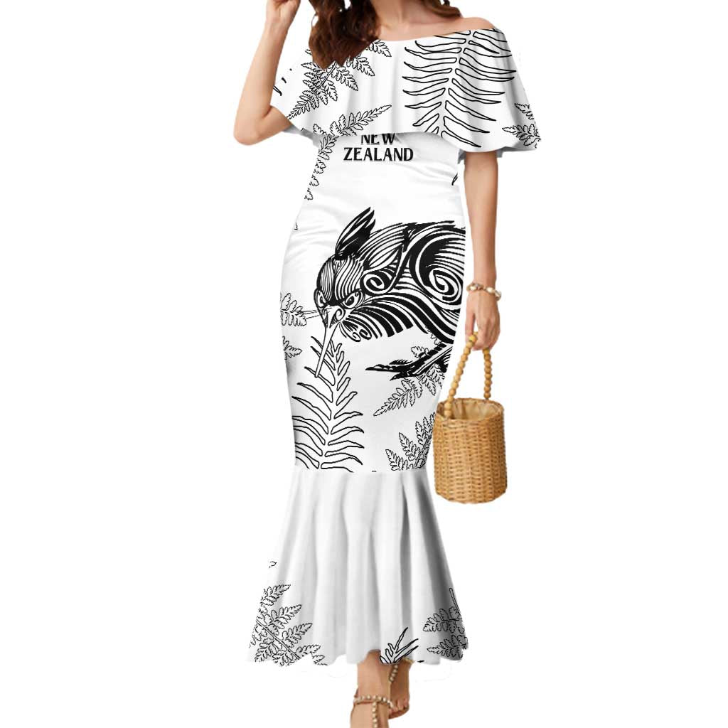 Custom New Zealand Kiwi Football Mermaid Dress Aotearoa Silver Fern LT14 Women White - Polynesian Pride