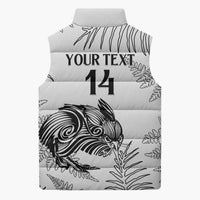 Custom New Zealand Kiwi Football Sleeveless Puffer Jacket Aotearoa Silver Fern - Polynesian Pride