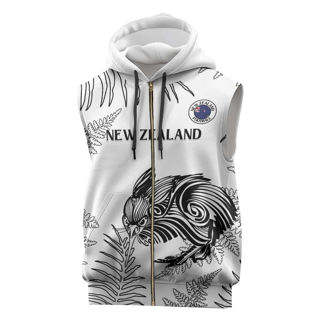 Custom New Zealand Kiwi Football Sleeveless Zip Hoodie Aotearoa Silver Fern - Polynesian Pride