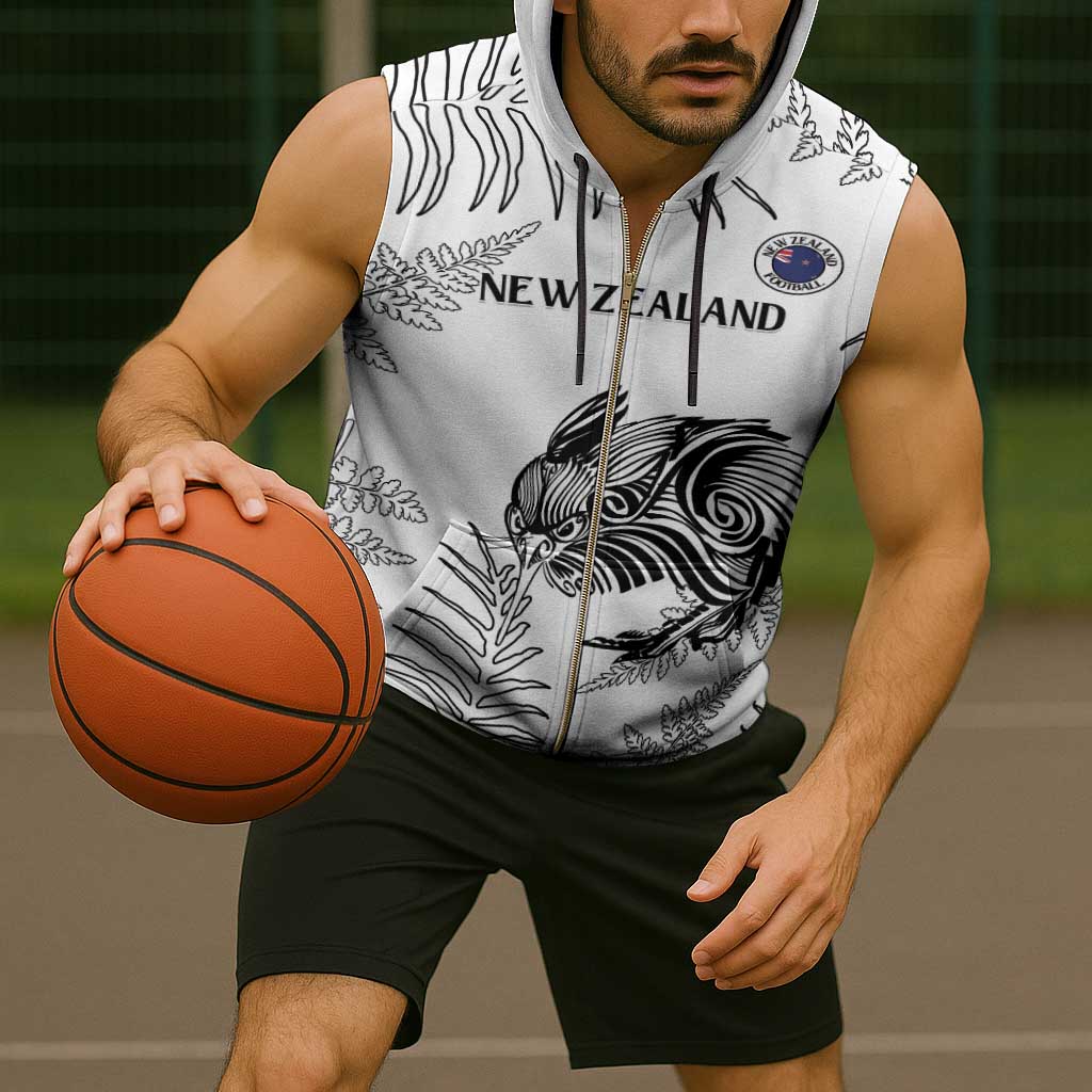 Custom New Zealand Kiwi Football Sleeveless Zip Hoodie Aotearoa Silver Fern - Polynesian Pride