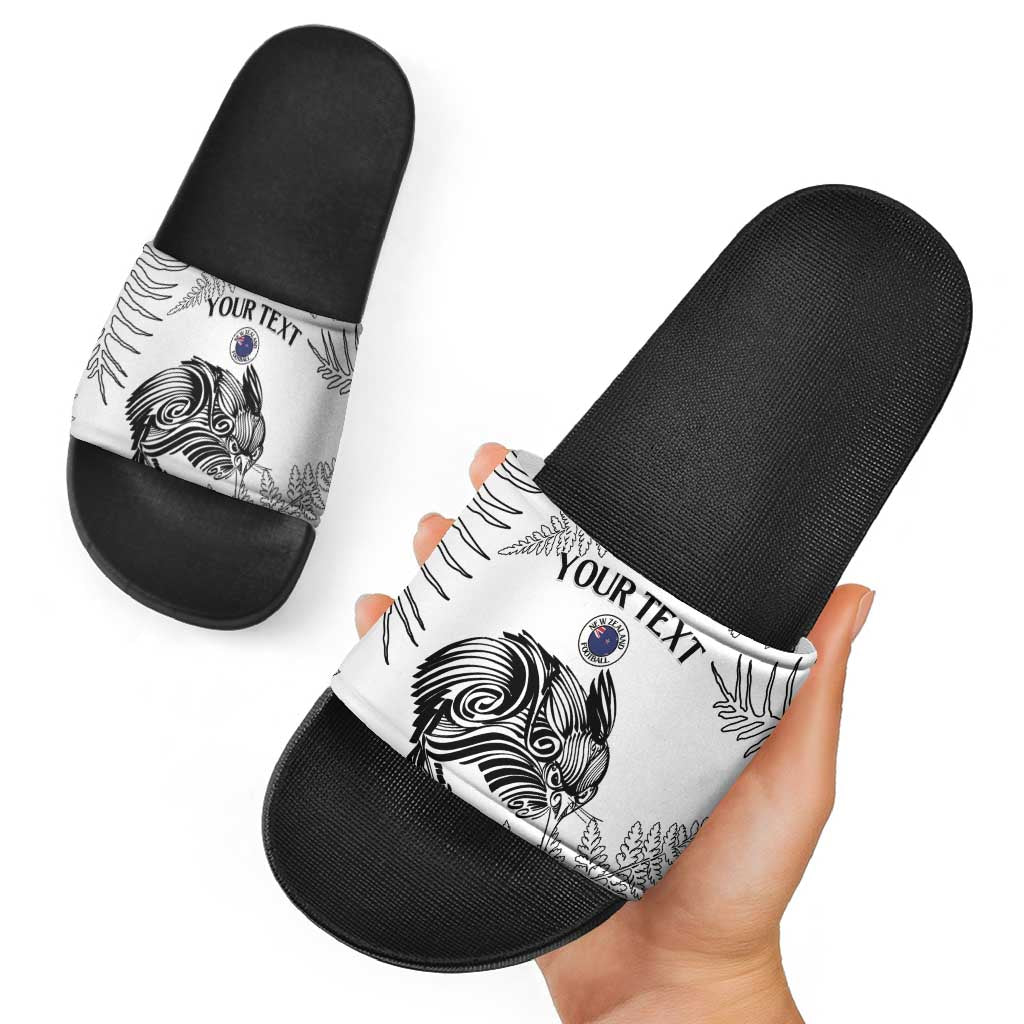 Custom New Zealand Kiwi Football Slide Sandals Aotearoa Silver Fern - Polynesian Pride