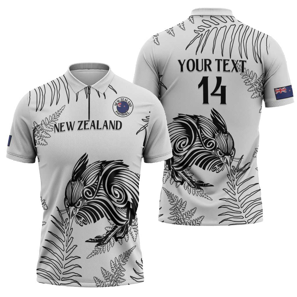 Custom New Zealand Kiwi Football Zipper Polo Shirt Aotearoa Silver Fern - Polynesian Pride