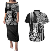 Hawaii Ku God Couples Matching Puletasi and Hawaiian Shirt Kakau Mix Polynesian Tattoo