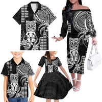 Hawaii Ku God Family Matching Off The Shoulder Long Sleeve Dress and Hawaiian Shirt Kakau Mix Polynesian Tattoo
