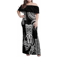 Hawaii Ku God Family Matching Off Shoulder Maxi Dress and Hawaiian Shirt Kakau Mix Polynesian Tattoo