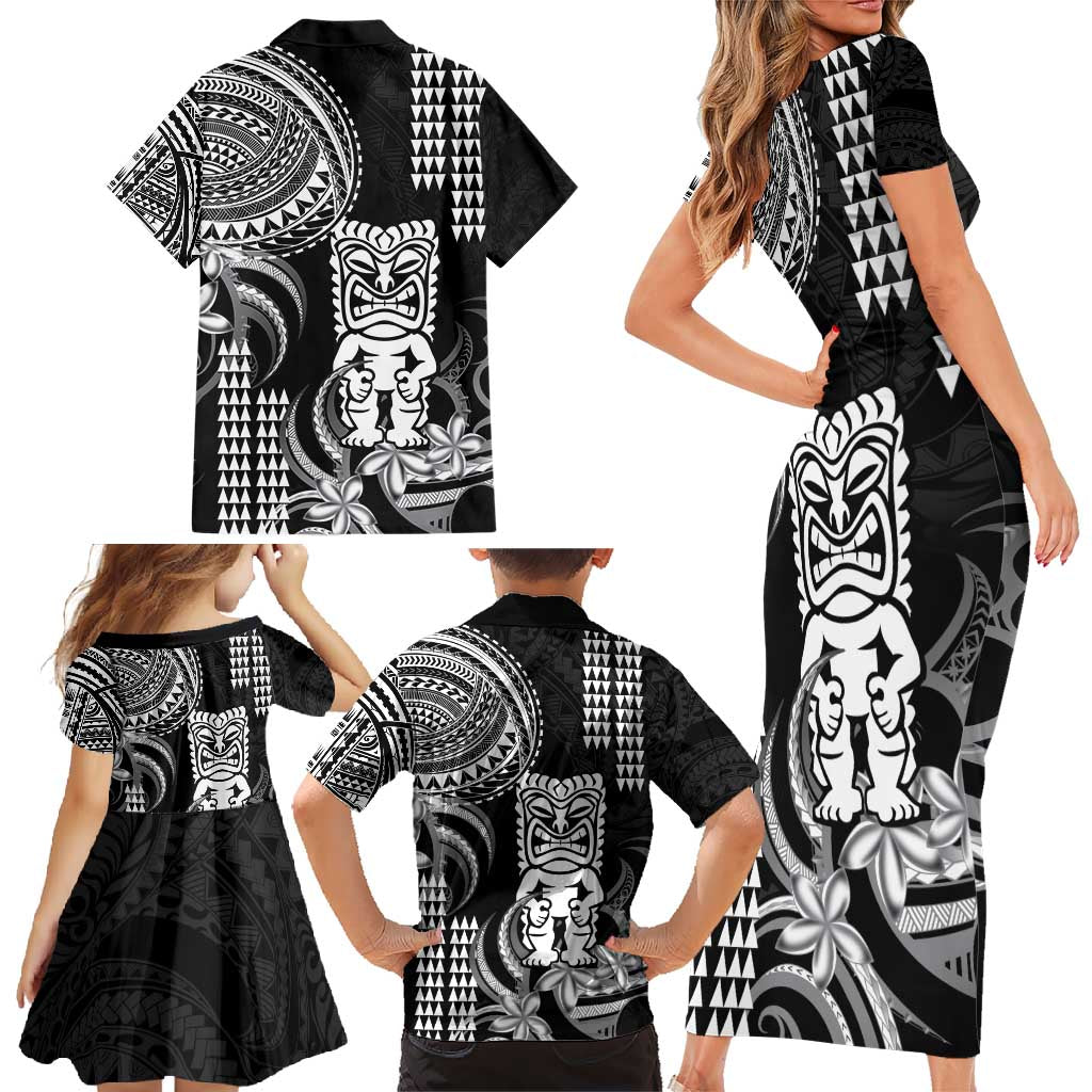 Hawaii Ku God Family Matching Short Sleeve Bodycon Dress and Hawaiian Shirt Kakau Mix Polynesian Tattoo
