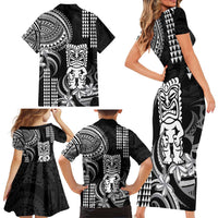 Hawaii Ku God Family Matching Short Sleeve Bodycon Dress and Hawaiian Shirt Kakau Mix Polynesian Tattoo