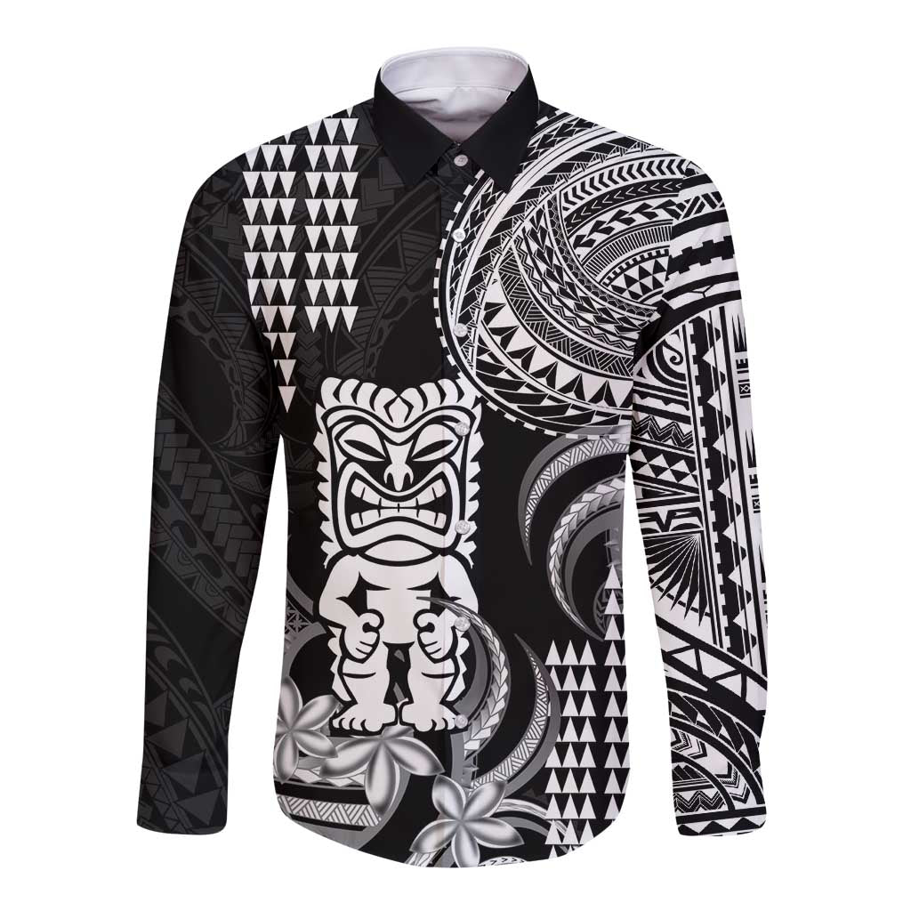 Hawaii Ku God Long Sleeve Button Shirt Kakau Mix Polynesian Tattoo