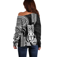 Hawaii Ku God Off Shoulder Sweater Kakau Mix Polynesian Tattoo