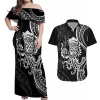 Black Hawaii Kanaloa God Couples Matching Off Shoulder Maxi Dress and Hawaiian Shirt Hawaiian Octopus