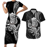 Black Hawaii Kanaloa God Couples Matching Short Sleeve Bodycon Dress and Hawaiian Shirt Hawaiian Octopus