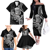 Black Hawaii Kanaloa God Family Matching Off The Shoulder Long Sleeve Dress and Hawaiian Shirt Hawaiian Octopus