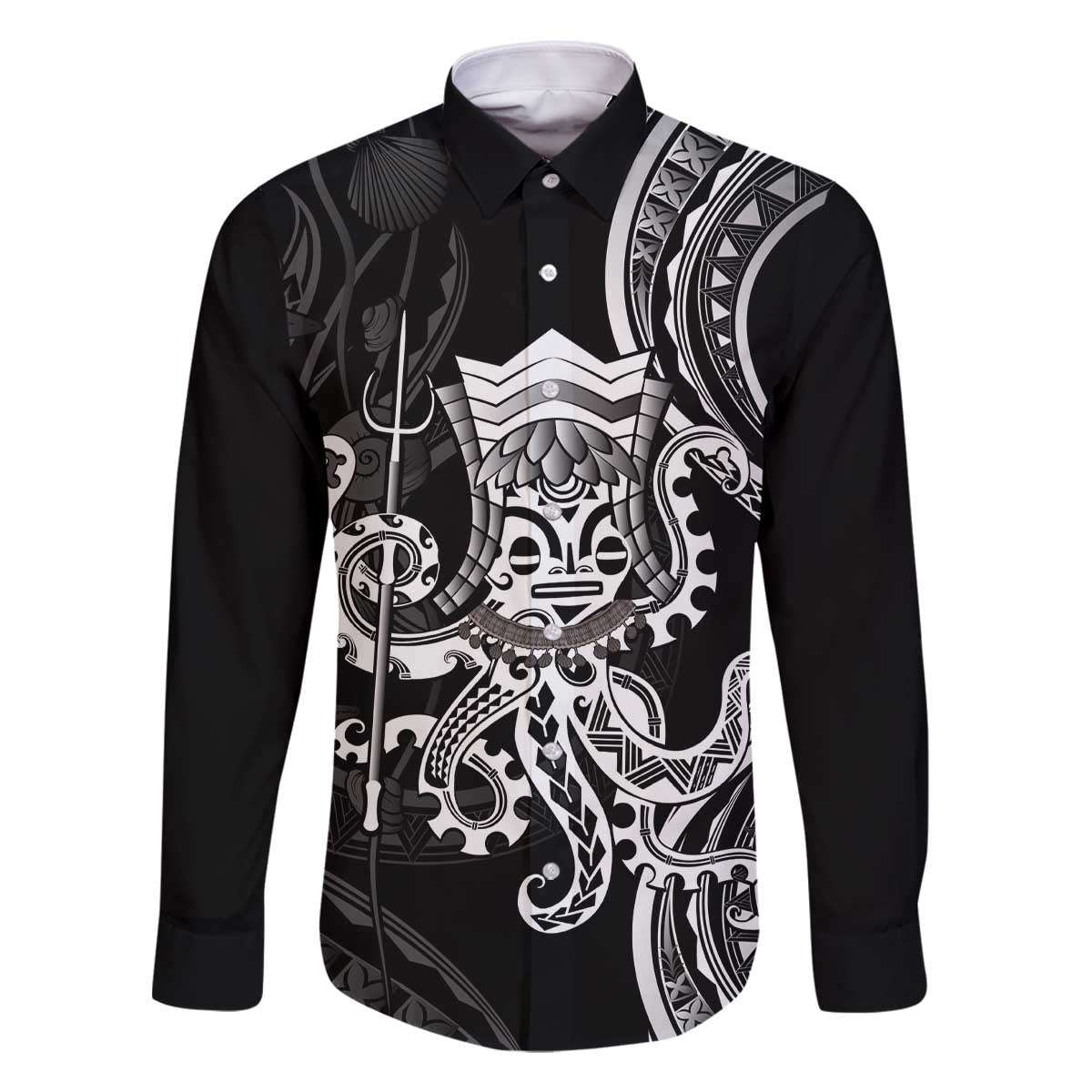 Black Hawaii Kanaloa God Family Matching Off The Shoulder Long Sleeve Dress and Hawaiian Shirt Hawaiian Octopus