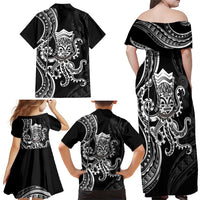 Black Hawaii Kanaloa God Family Matching Off Shoulder Maxi Dress and Hawaiian Shirt Hawaiian Octopus