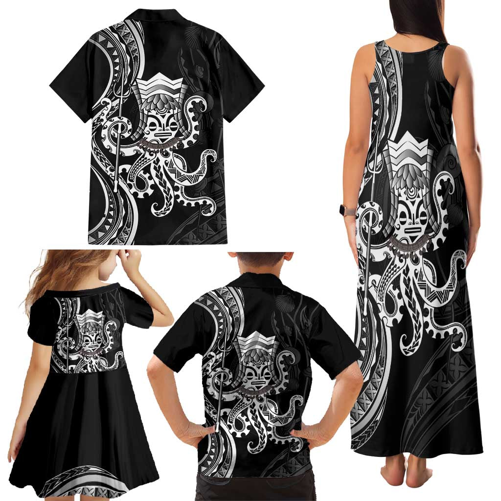 Black Hawaii Kanaloa God Family Matching Tank Maxi Dress and Hawaiian Shirt Hawaiian Octopus